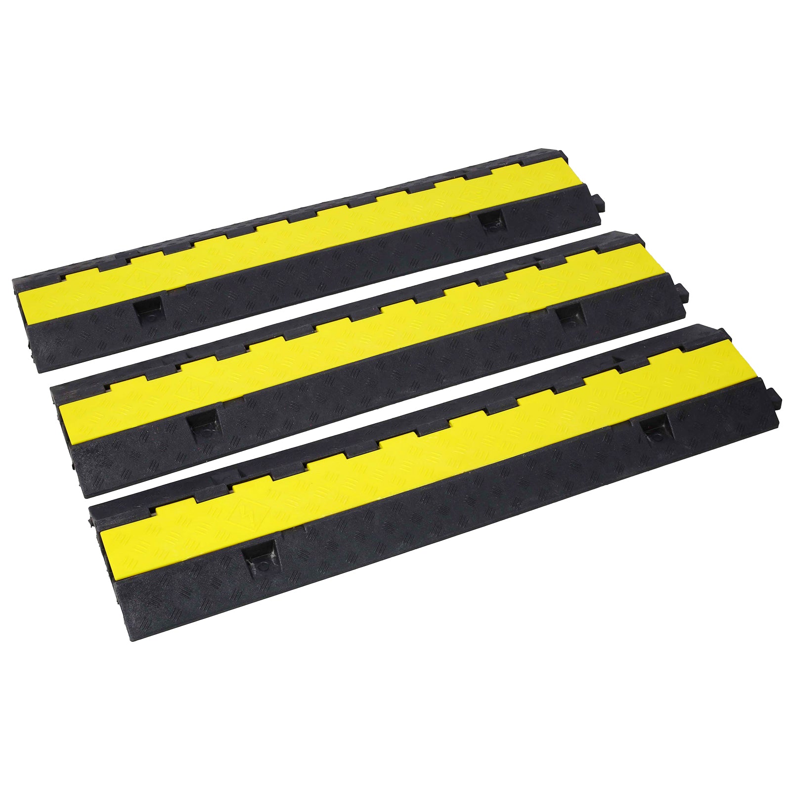 Cable Protector Ramp, 2 Channels Speed Bump Hump, Rubber Modular Speed Bump Rated 11000 Lbs Load Capacity, Protective Wire Cord Ramp Driveway Rubber Traffic Speed Bumps Cable Protector,3 Packs Black Rubber