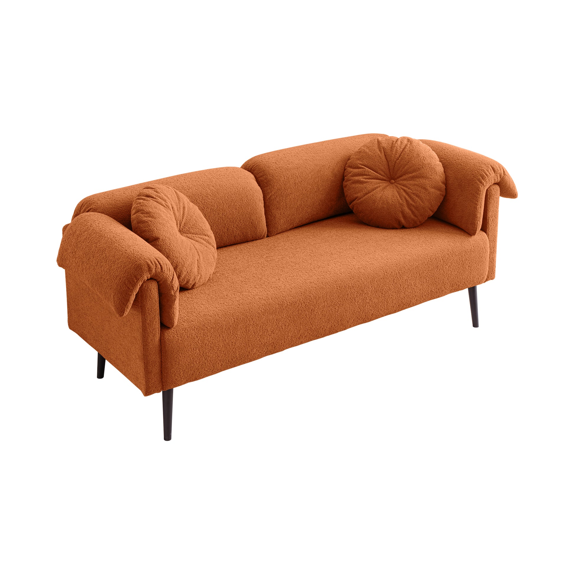 68.5" Modern Lamb Wool Sofa With Decorative Throw Pillows For Small Spaces Brown Foam Spring