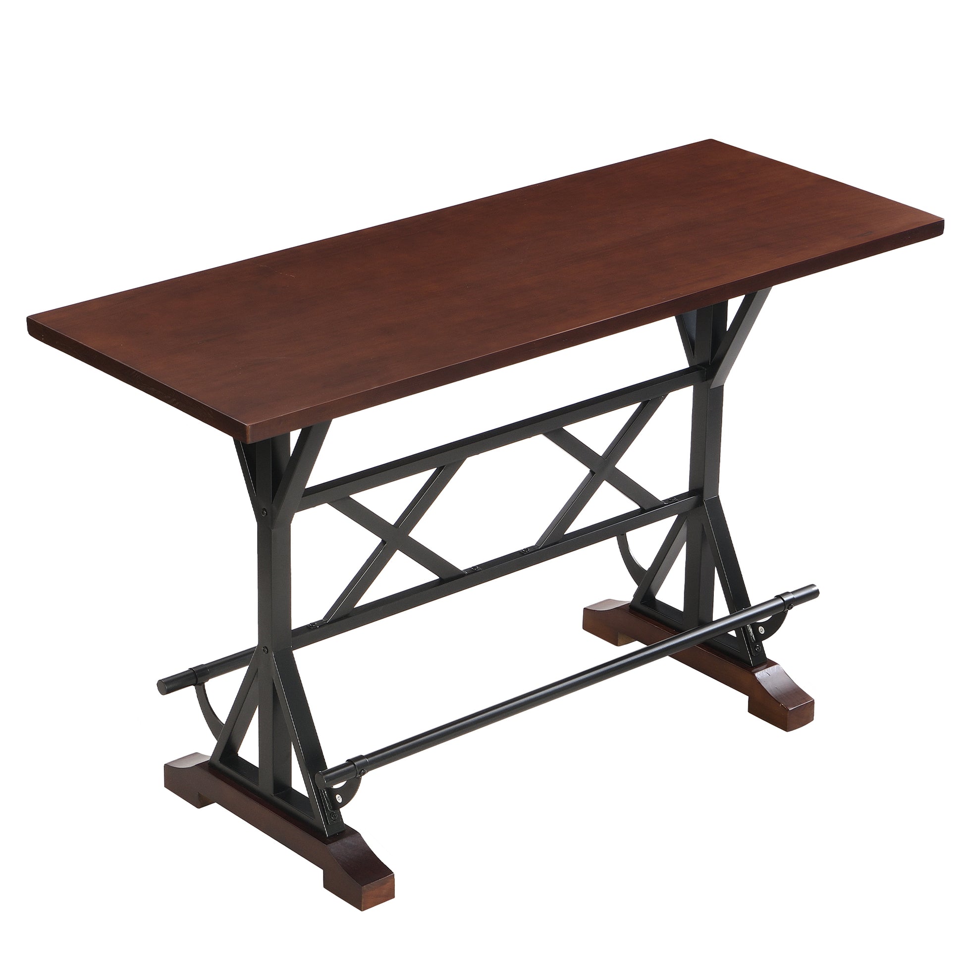 5 Piece Dining Table Set, 59" Wooden Sofa Side Table With Stabilizing Base, Rustic Brown Industrial Adjustable Height Chairs, Modern Bar Table And Chairs For Living Room, Dining Room, And Space Saving Metal Espresso Wood Classic Rectangular Solid Wood