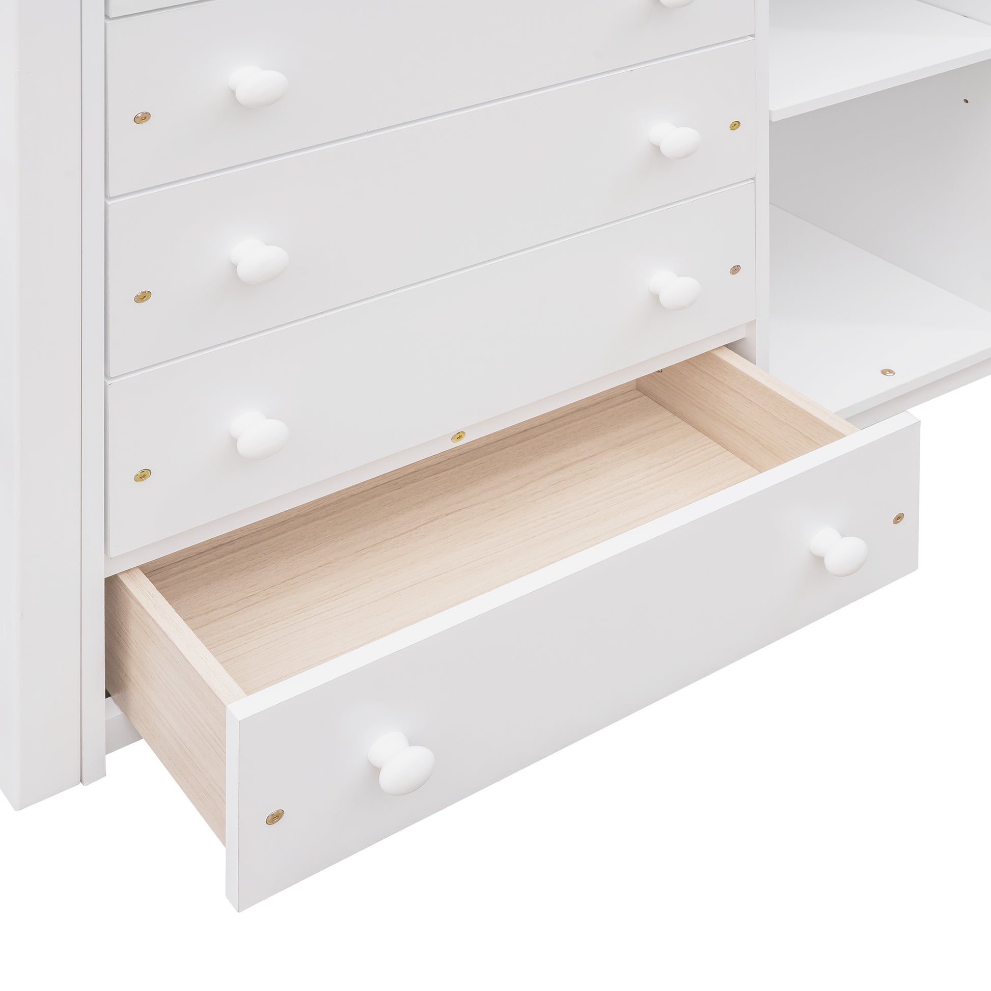 Wooden Twin Over Full Bunk Bed With Six Drawers And Flexible Shelves,Bottom Bed With Wheels,White Old Sku:Lp000531Aak White Solid Wood