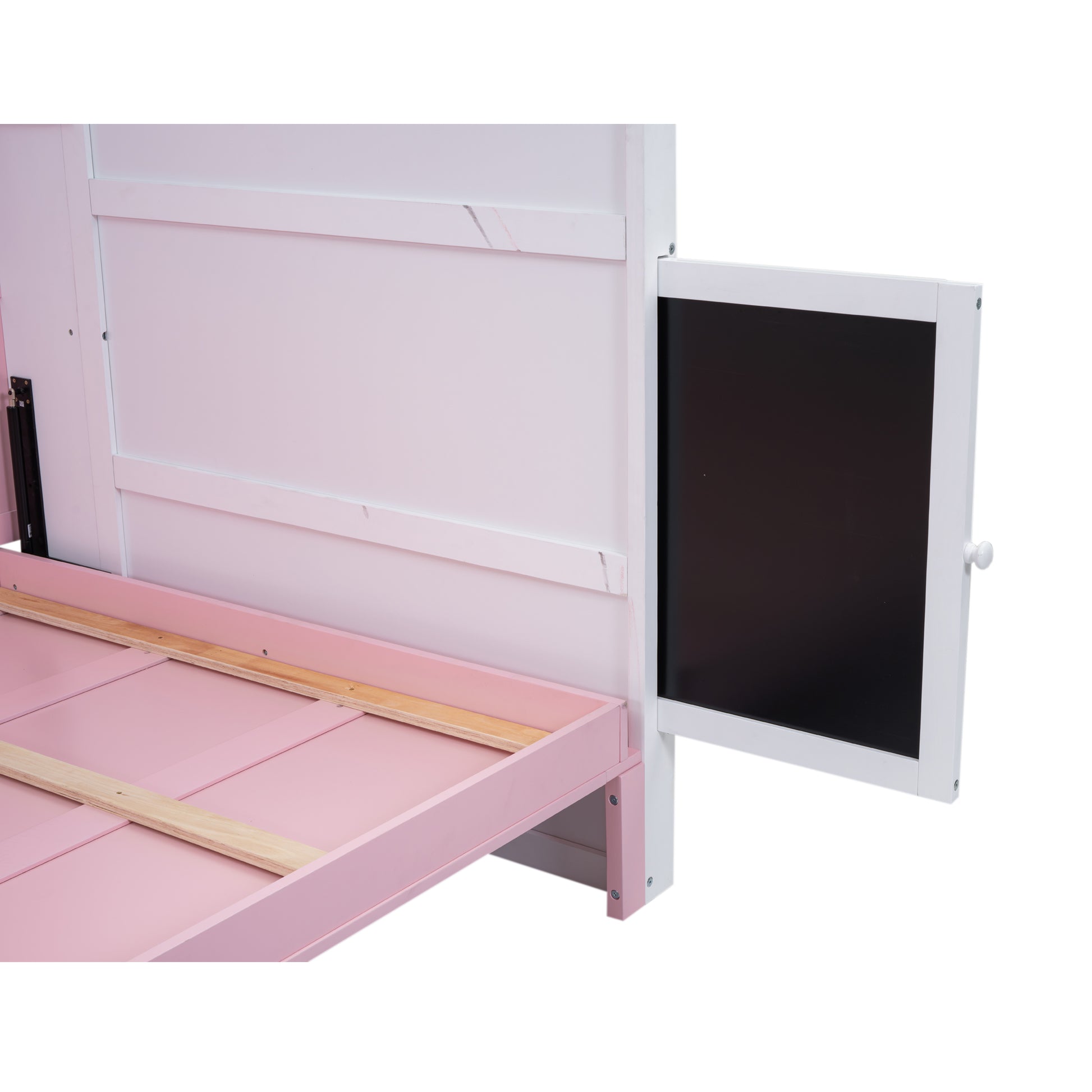 Wood Full Size House Murphy Bed With Usb, Storage Shelves And Blackboard, Pink White Box Spring Not Required Full Pink White Wood Bedroom Murphy Solid Wood Mdf