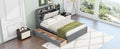 Wood Queen Size Platform Bed With Storage Headboard, Shelves And 2 Drawers, Gray Box Spring Not Required Queen Gray Wood Bedroom Bed Frame Solid Wood Mdf