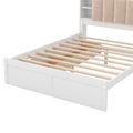 Wood Queen Size Platform Bed With Storage Headboard, Shelves And 2 Drawers, White Box Spring Not Required Queen White Wood Bedroom Bed Frame Solid Wood Mdf