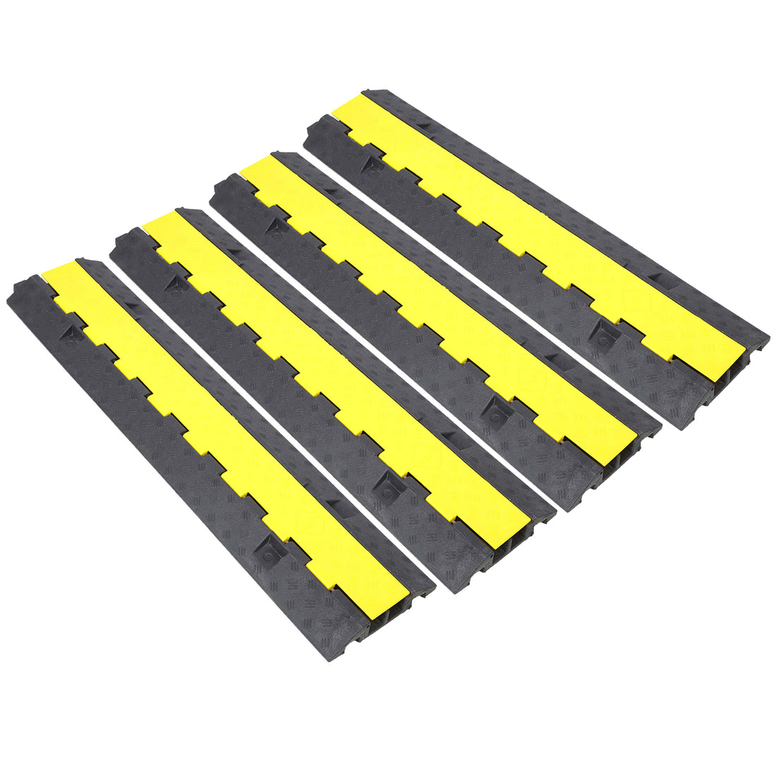 Cable Protector Ramp, 2 Channels Speed Bump Hump, Rubber Modular Speed Bump Rated 11000 Lbs Load Capacity, Protective Wire Cord Ramp Driveway Rubber Traffic Speed Bumps Cable Protector,4 Packs Black Rubber