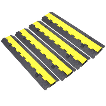 Cable Protector Ramp, 2 Channels Speed Bump Hump, Rubber Modular Speed Bump Rated 11000 Lbs Load Capacity, Protective Wire Cord Ramp Driveway Rubber Traffic Speed Bumps Cable Protector,4 Packs Black Rubber