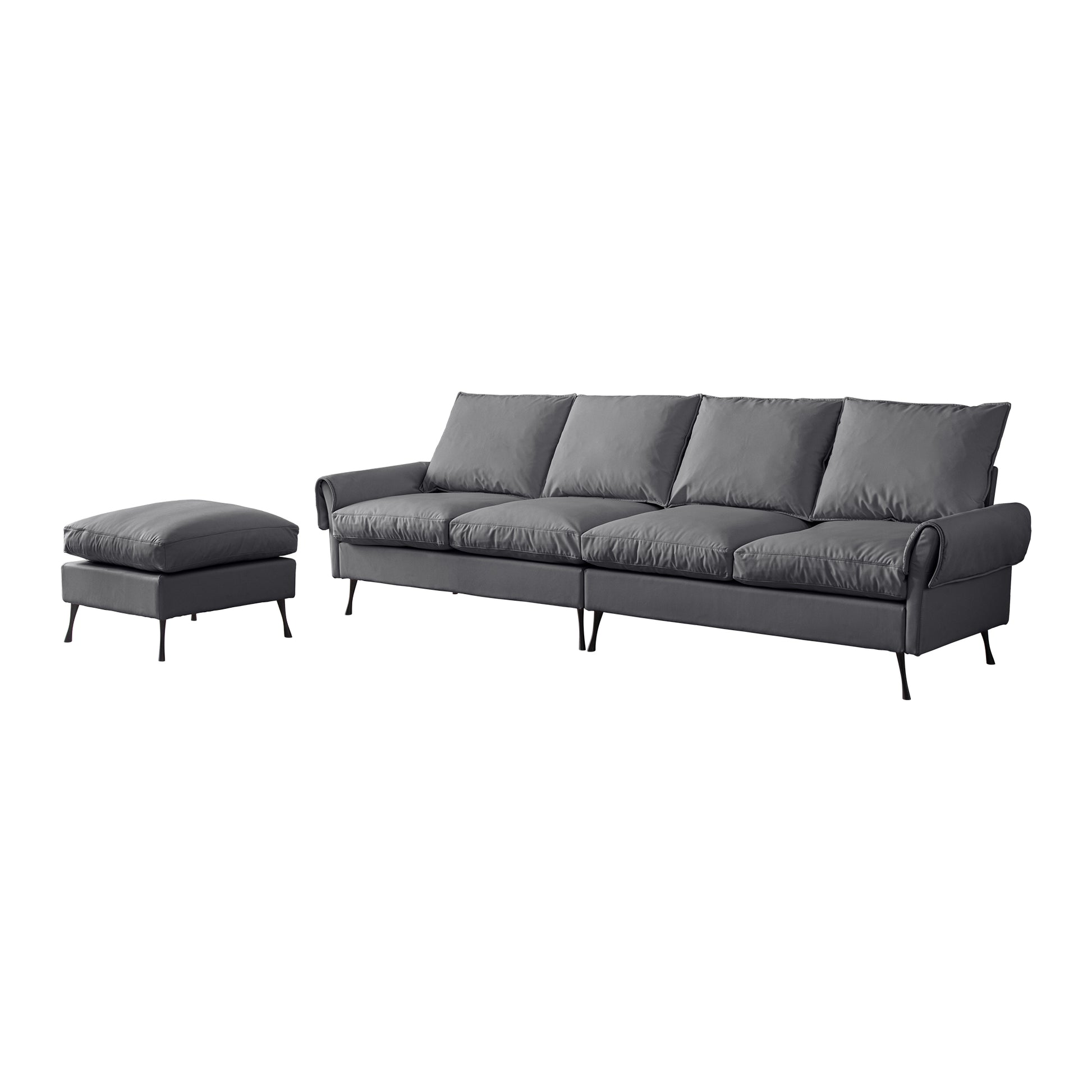 104.5"Modern Sectional Technical Leather L Shaped Sofa Couch With Convertible Ottoman Dark Grey Foam Technical Leather