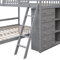 Wooden Twin Over Full Bunk Bed With Six Drawers And Flexible Shelves,Bottom Bed With Wheels,Gray Old Sku:Lp000531Aae Gray Solid Wood