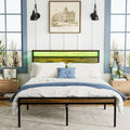 Queen Size Bed Frame, Storage Headboard With Led Light, Charging Station, Solid And Stable, Noise Free, No Box Spring Needed, Easy Assembly, Vintage Brown Box Spring Not Required Queen Antique Brown Iron Brown Bedroom American Design Bed Frame Particle