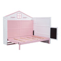 Wood Full Size House Murphy Bed With Usb, Storage Shelves And Blackboard, Pink White Box Spring Not Required Full Pink White Wood Bedroom Murphy Solid Wood Mdf