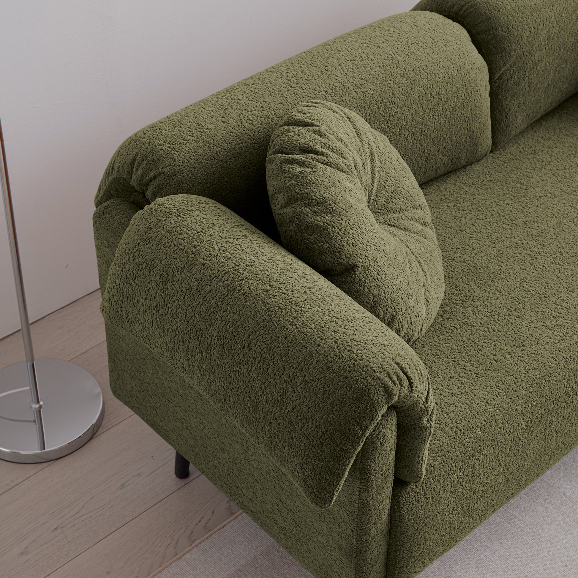 68.5"Modern Lamb Wool Sofa With Decorative Throw Pillows For Small Spaces Emerald Foam Spring