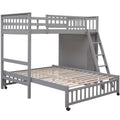 Wooden Twin Over Full Bunk Bed With Six Drawers And Flexible Shelves,Bottom Bed With Wheels,Gray Old Sku:Lp000531Aae Gray Solid Wood