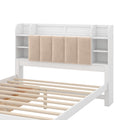 Wood Queen Size Platform Bed With Storage Headboard, Shelves And 2 Drawers, White Box Spring Not Required Queen White Wood Bedroom Bed Frame Solid Wood Mdf