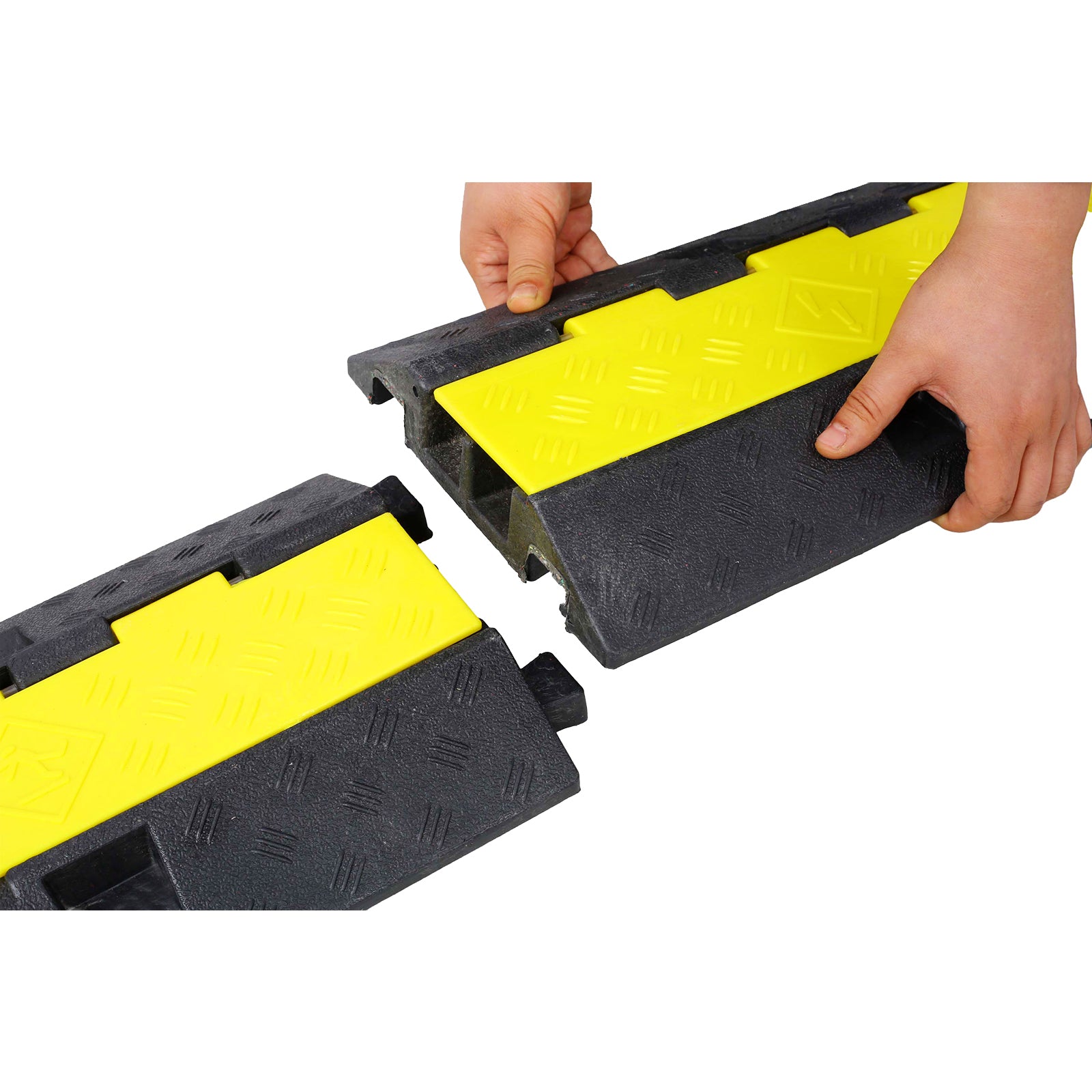 Cable Protector Ramp, 2 Channels Speed Bump Hump, Rubber Modular Speed Bump Rated 11000 Lbs Load Capacity, Protective Wire Cord Ramp Driveway Rubber Traffic Speed Bumps Cable Protector,2 Packs Black Rubber