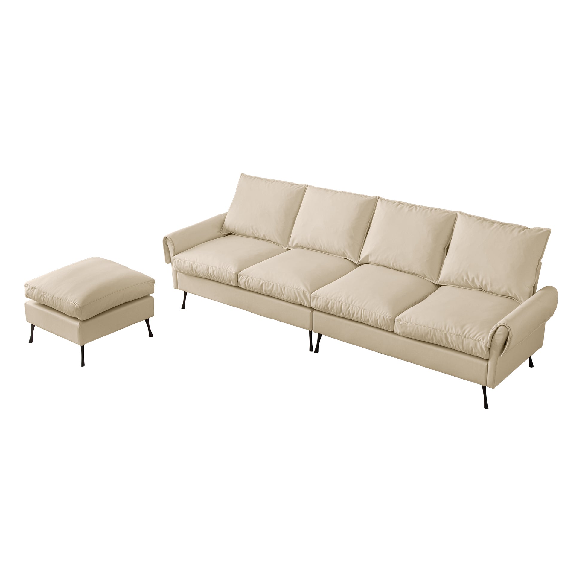 104.5"Modern Sectional Technical Leather L Shaped Sofa Couch With Convertible Ottoman Beige Foam Technical Leather