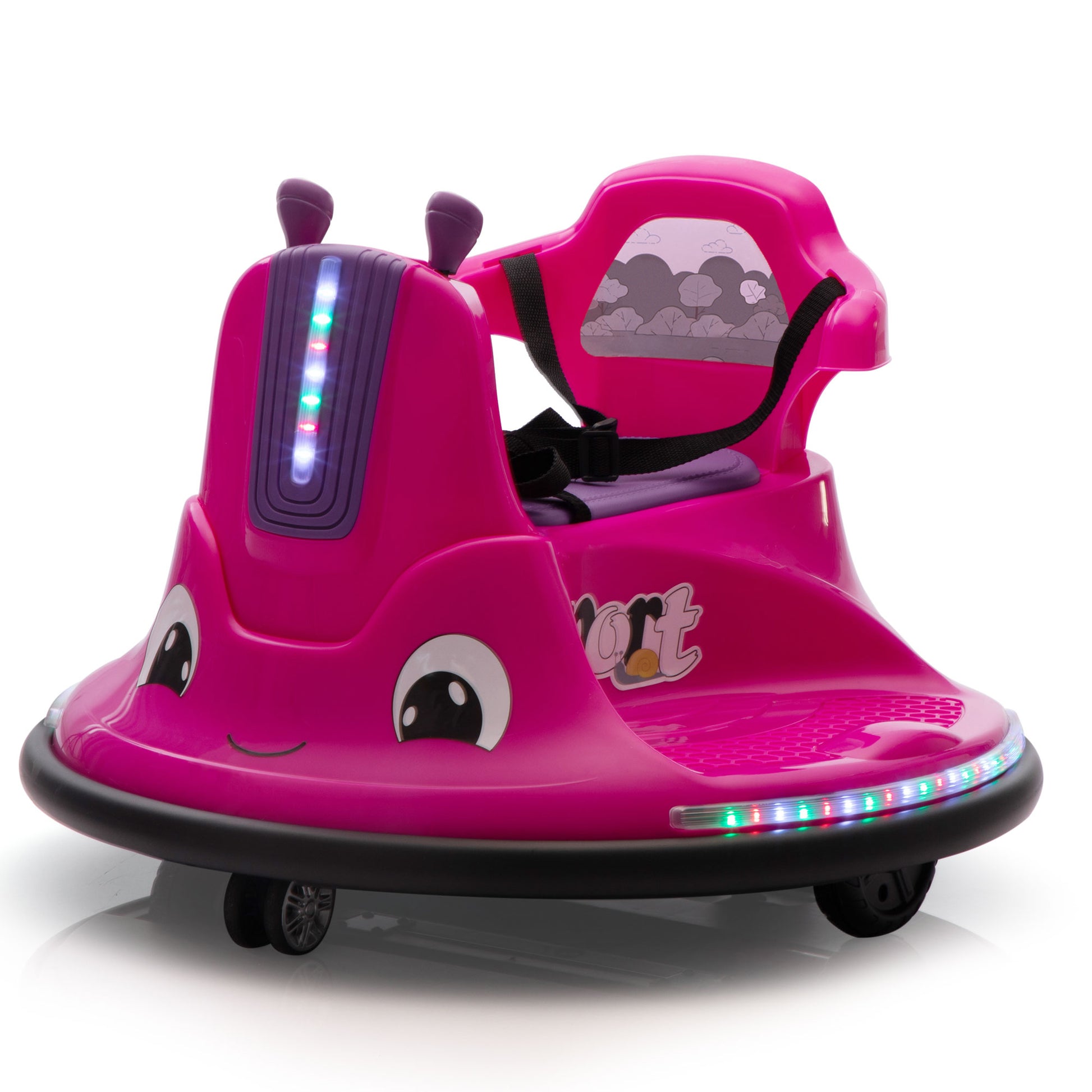 12V Snail Shaped Kids Electric Bumper Car With Remote Control, Ride On Car With Led Lights, Music, 360 Degree Rotate, Toddler Race Toys, 3 8 Years Old Rose Red Polypropylene