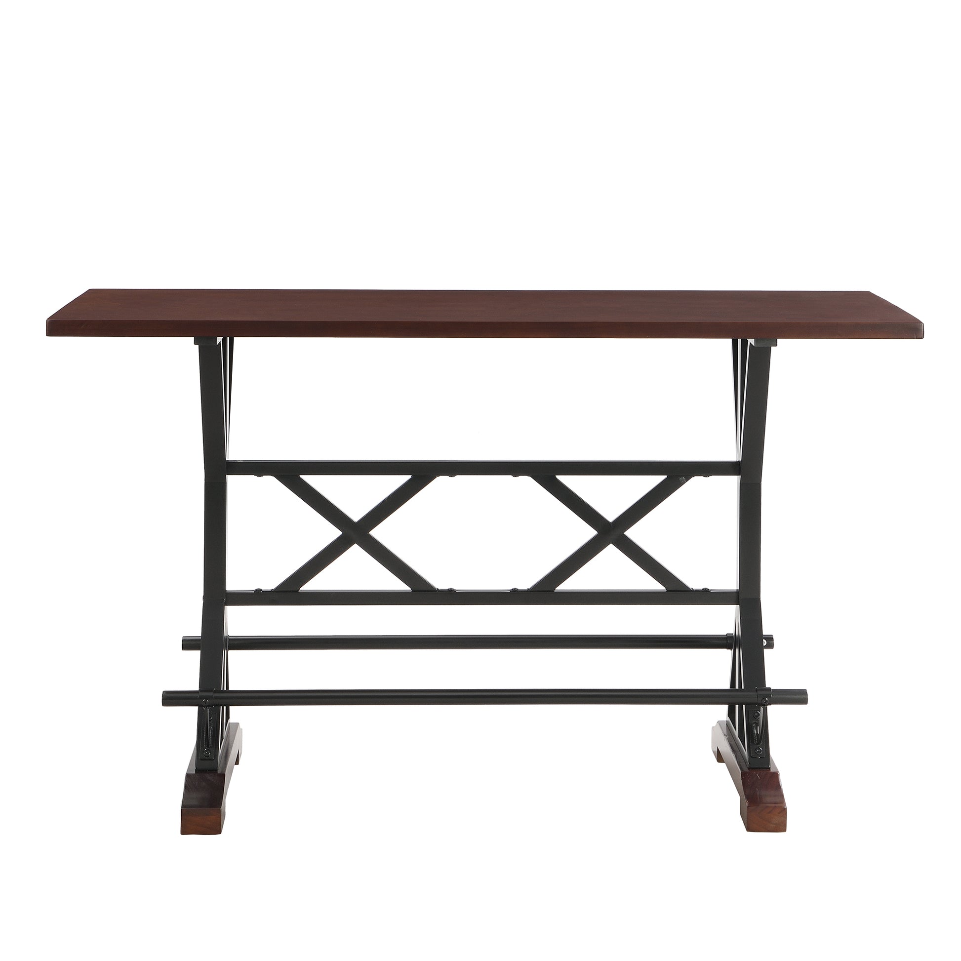 5 Piece Dining Table Set, 59" Wooden Sofa Side Table With Stabilizing Base, Rustic Brown Industrial Adjustable Height Chairs, Modern Bar Table And Chairs For Living Room, Dining Room, And Space Saving Metal Espresso Wood Classic Rectangular Solid Wood