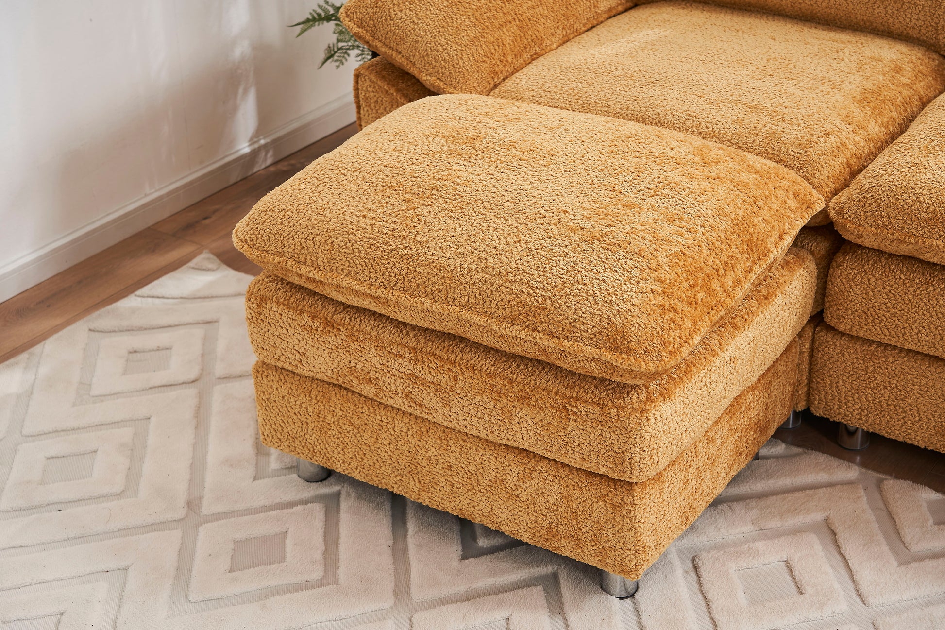 Modern Deep 3 Seat Sofa Couch With Ottoman, Polyester Sofa Sleeper Comfy Upholstered Furniture For Living Room, Apartment, Studio, Office,Yellow Yellow Polyester 3 Seat