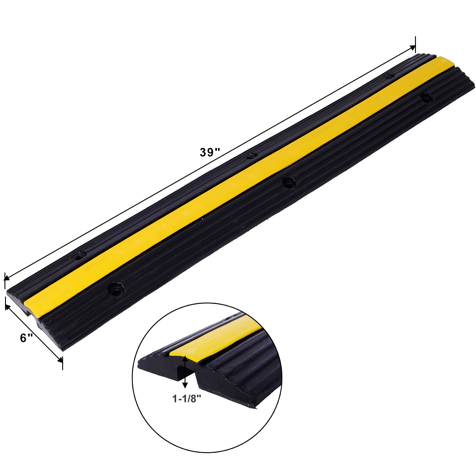Cable Protector Ramp Rubber Speed Bumps 2 Pack Of 1 Channel 6600Lbs Load Capacity With 12 Bolts Spike For Asphalt Concrete Gravel Driveway 1 Channel, 5 Pack Black Rubber