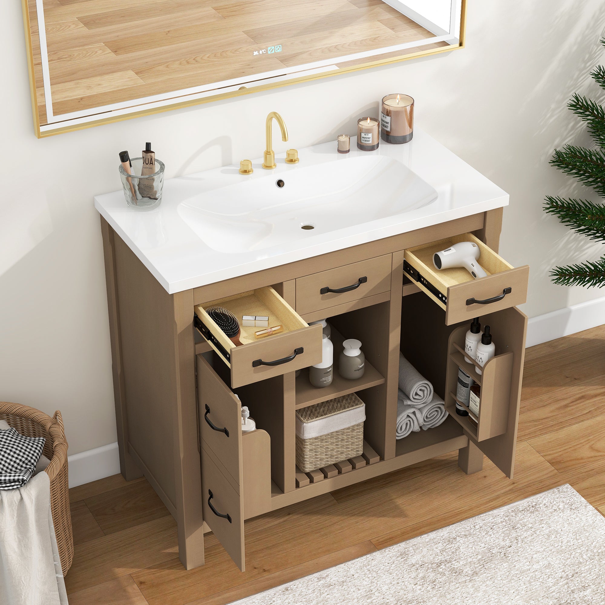 36''Bathroom Vanity With Undermount Sink,Modern Bathroom Storage Cabinet With 2 Drawers And 2 Cabinets,Solid Wood Frame Bathroom Cabinet 2 Wood 2 2 Adjustable Shelves Bathroom Freestanding Solid Wood Mdf Resin Painted