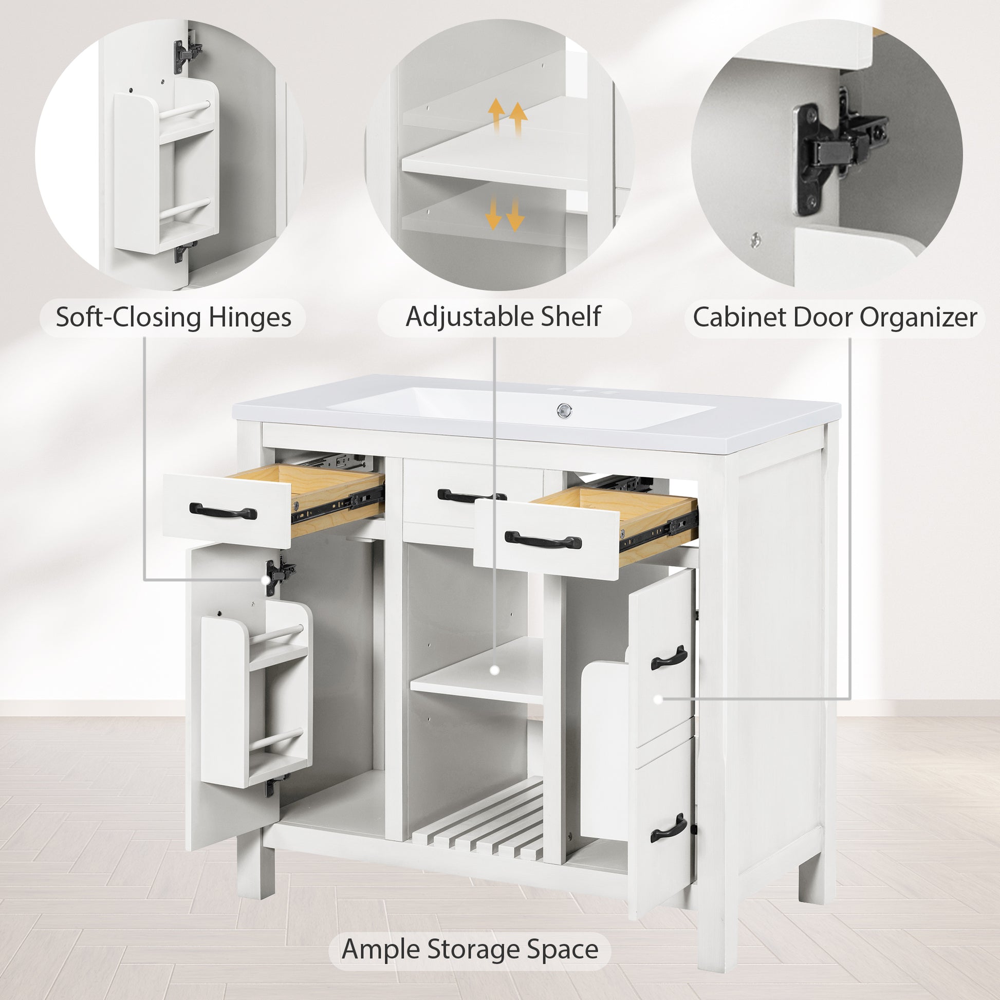 36''Bathroom Vanity With Undermount Sink,Modern Bathroom Storage Cabinet With 2 Drawers And 2 Cabinets,Solid Wood Frame Bathroom Cabinet 2 White 2 2 Adjustable Shelves Bathroom Freestanding Solid Wood Mdf Resin Painted