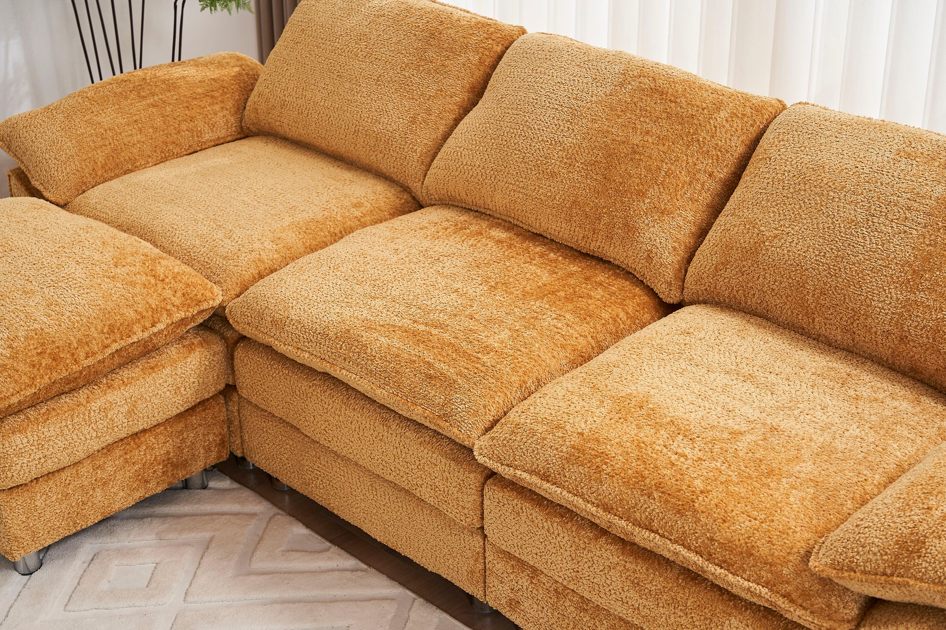 Modern Deep 3 Seat Sofa Couch With Ottoman, Polyester Sofa Sleeper Comfy Upholstered Furniture For Living Room, Apartment, Studio, Office,Yellow Yellow Polyester 3 Seat