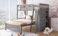 Wooden Twin Over Full Bunk Bed With Six Drawers And Flexible Shelves,Bottom Bed With Wheels,Gray Old Sku:Lp000531Aae Gray Solid Wood