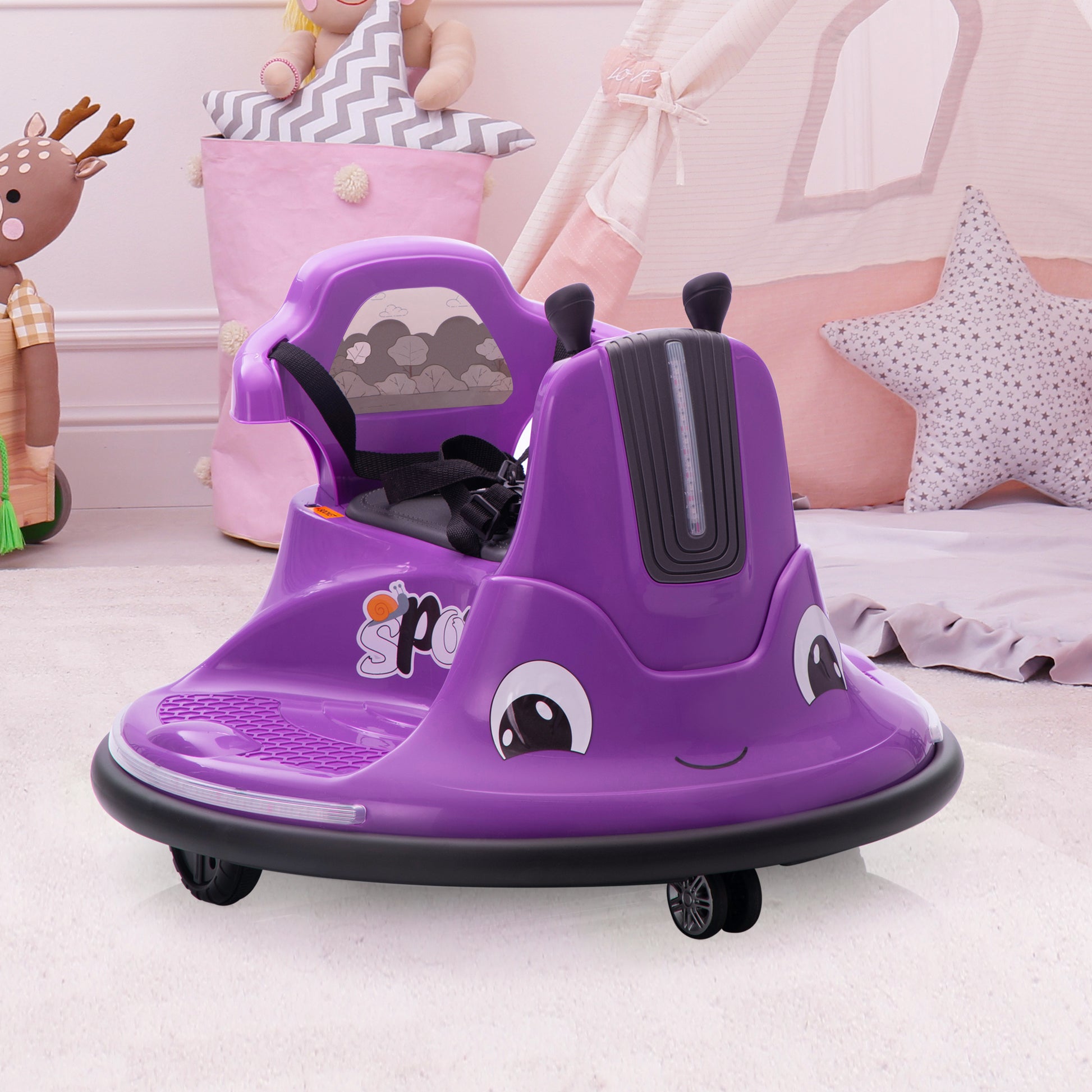 12V Snail Shaped Kids Electric Bumper Car With Remote Control, Ride On Car With Led Lights, Music, 360 Degree Rotate, Toddler Race Toys, 3 8 Years Old Purple Polypropylene