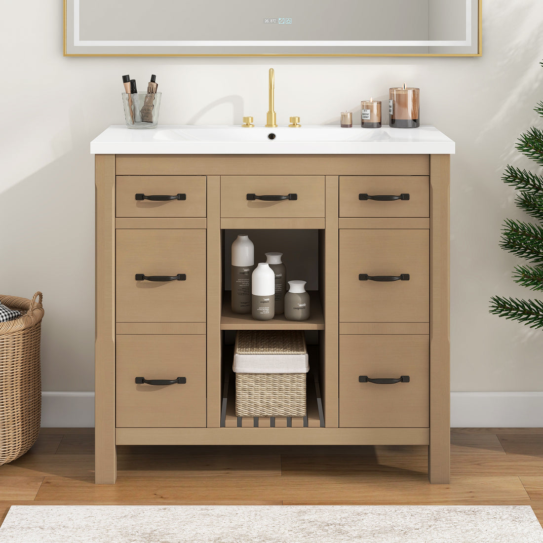 36''Bathroom Vanity With Undermount Sink,Modern Bathroom Storage Cabinet With 2 Drawers And 2 Cabinets,Solid Wood Frame Bathroom Cabinet 2 Wood 2 2 Adjustable Shelves Bathroom Freestanding Solid Wood Mdf Resin Painted