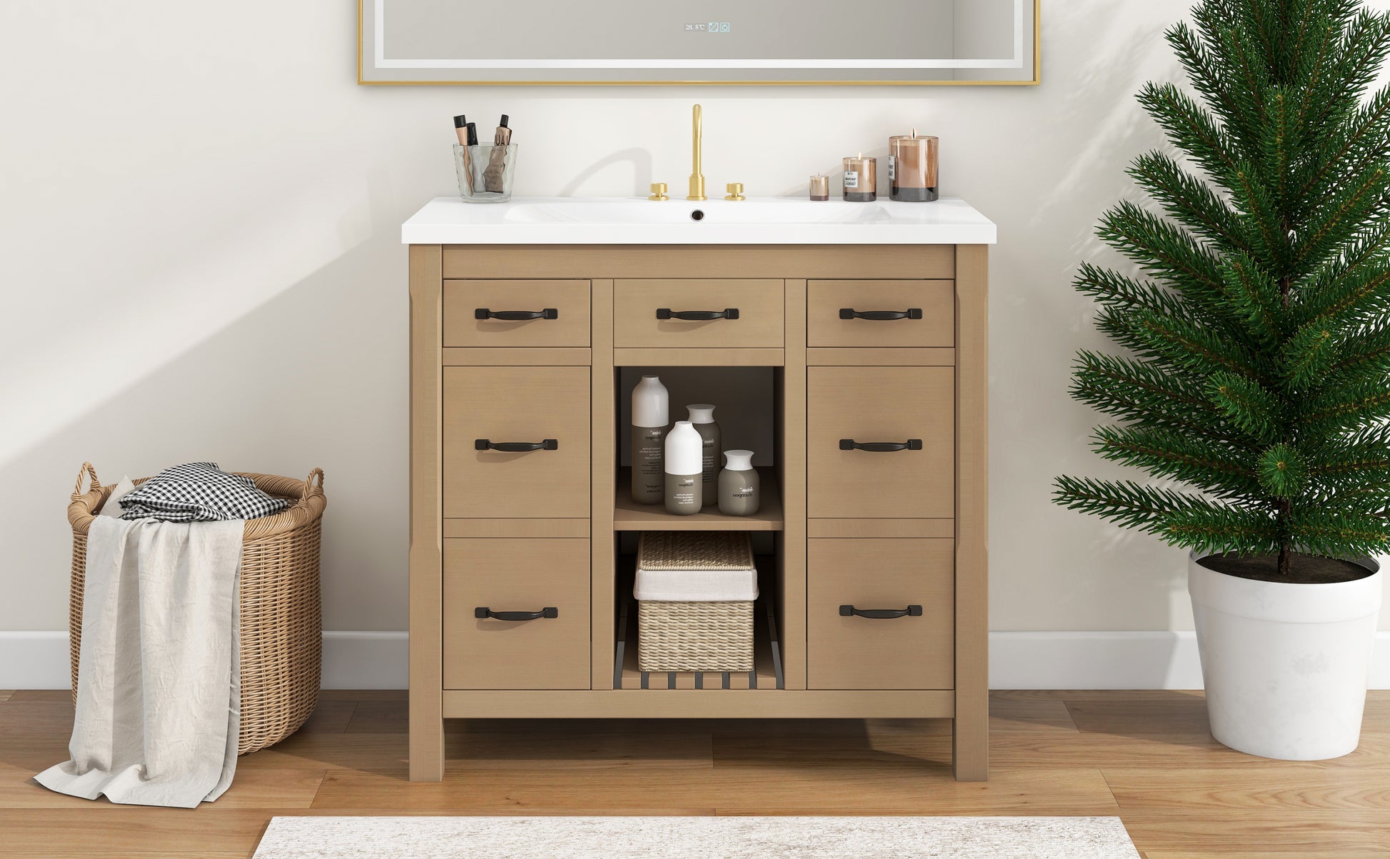 36''Bathroom Vanity With Undermount Sink,Modern Bathroom Storage Cabinet With 2 Drawers And 2 Cabinets,Solid Wood Frame Bathroom Cabinet 2 Wood 2 2 Adjustable Shelves Bathroom Freestanding Solid Wood Mdf Resin Painted