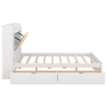 Wood Queen Size Platform Bed With Storage Headboard, Shelves And 2 Drawers, White Box Spring Not Required Queen White Wood Bedroom Bed Frame Solid Wood Mdf