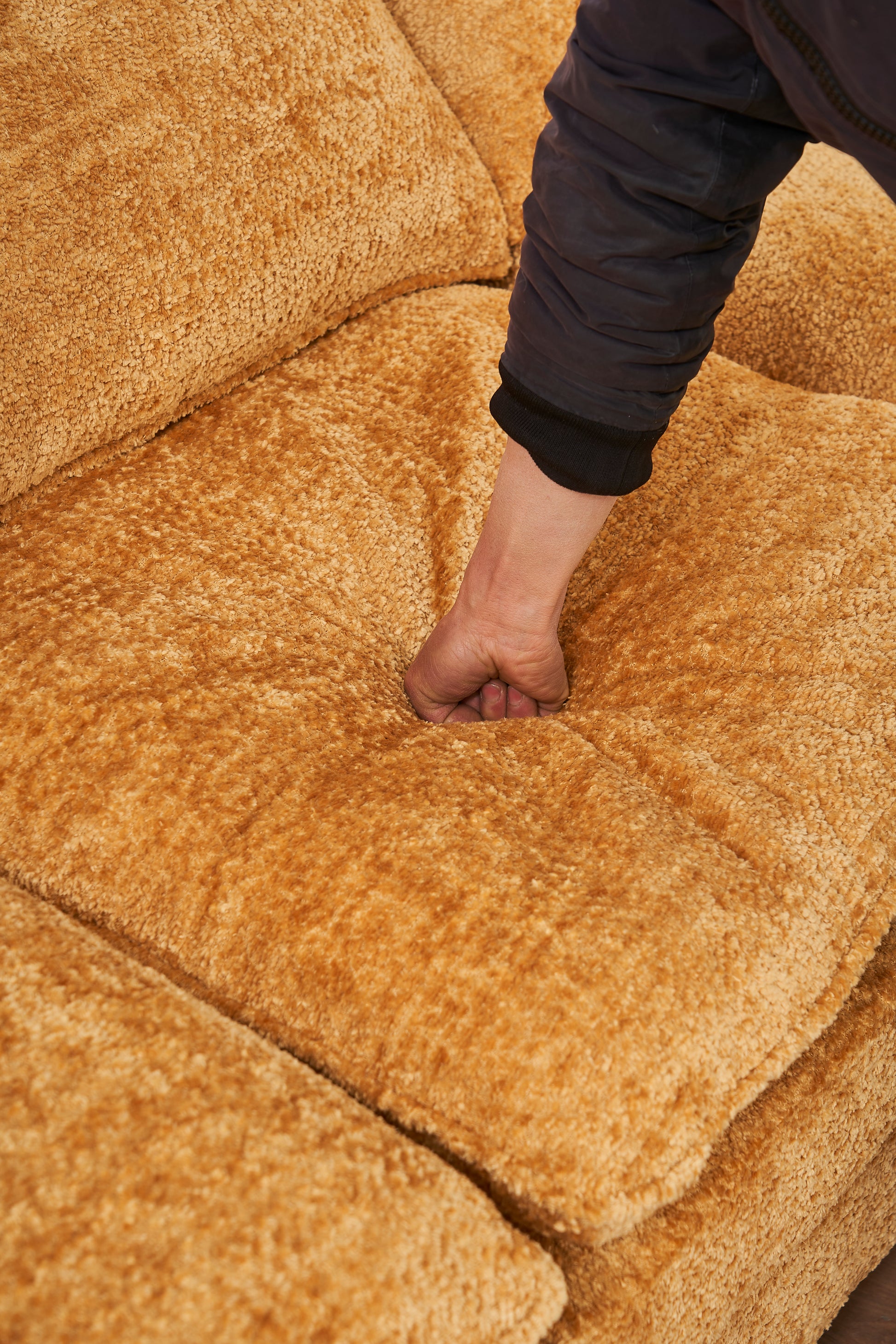 Modern Deep 3 Seat Sofa Couch With Ottoman, Polyester Sofa Sleeper Comfy Upholstered Furniture For Living Room, Apartment, Studio, Office,Yellow Yellow Polyester 3 Seat