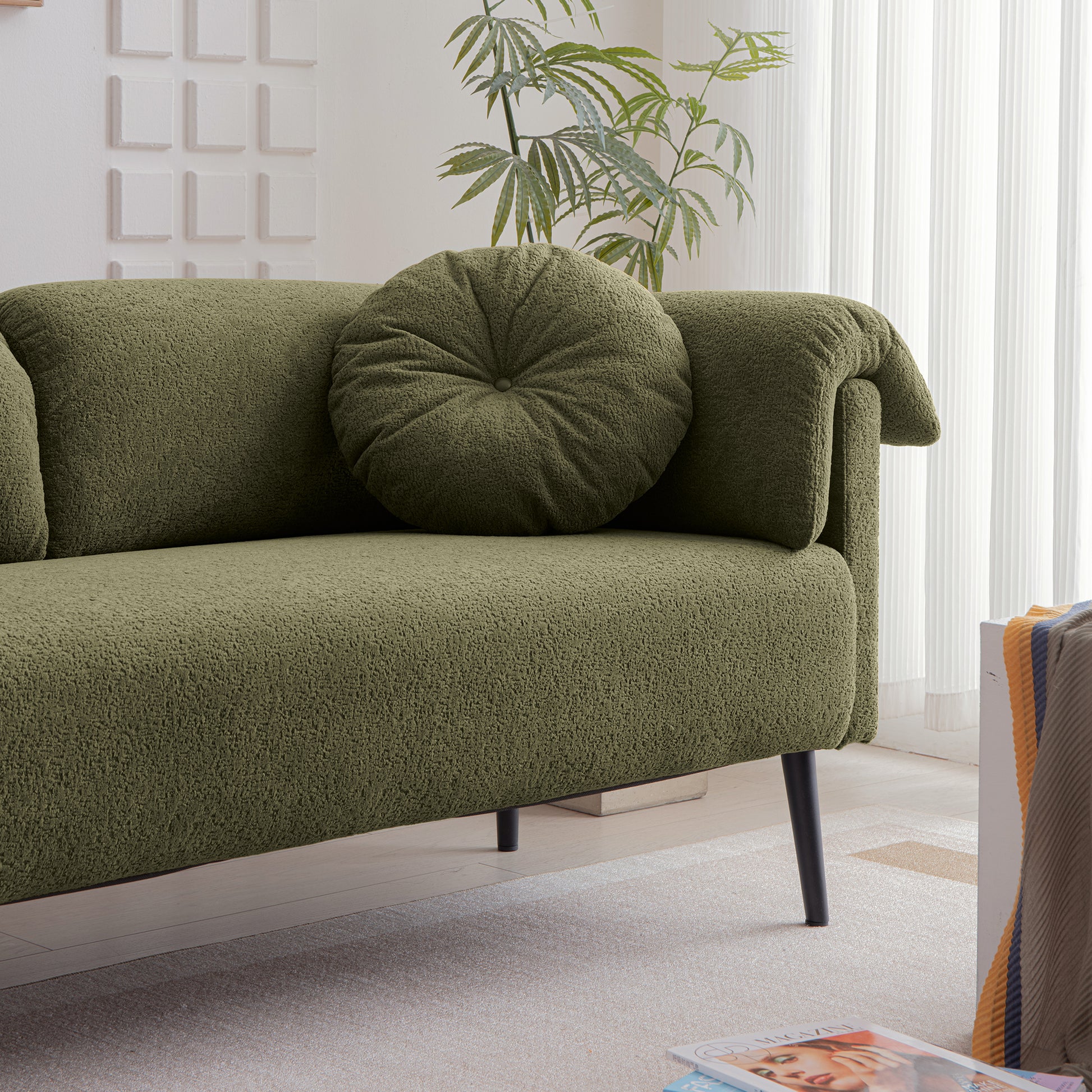 68.5"Modern Lamb Wool Sofa With Decorative Throw Pillows For Small Spaces Emerald Foam Spring