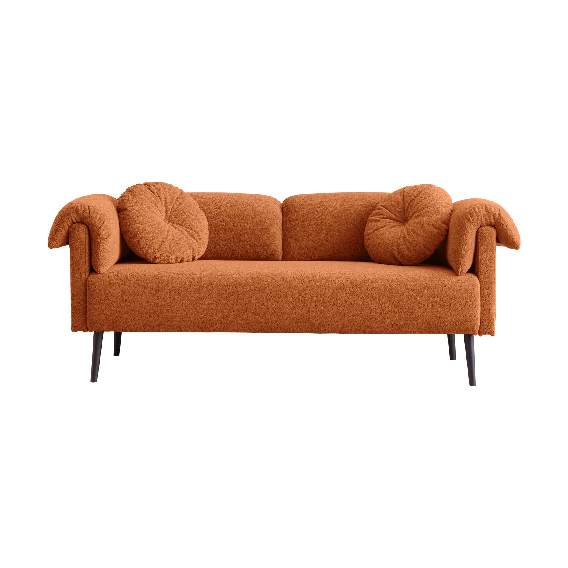 68.5" Modern Lamb Wool Sofa With Decorative Throw Pillows For Small Spaces Brown Foam Spring