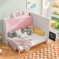 Wood Full Size House Murphy Bed With Usb, Storage Shelves And Blackboard, Pink White Box Spring Not Required Full Pink White Wood Bedroom Murphy Solid Wood Mdf