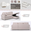 Lambswool Pull Out Sleeper Sectional Sofa With Storage Chaise Beige Wood Medium Firm Cushion Back Contemporary L Shaped Square Arms Foam Wool