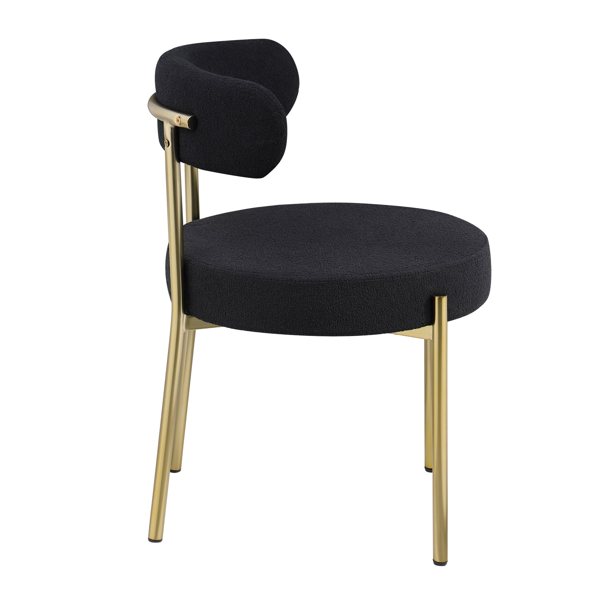 Dining Chairs Set Of 2 Round Upholstered Boucle Dining Room Chairs Mid Century Modern Kitchen Chairs Curved Backrest Chairs For Dining Room Brushed Brass Metal Legs Iron Black Gold Dining Room Foam Round Dining Chairs Foam Metal