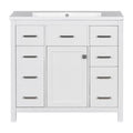 36 Inch Modern Bathroom Vanity Cabinet With Multifunctional Storage Space 5 Drawers And 1 Door White Solid Wood Mdf Resin