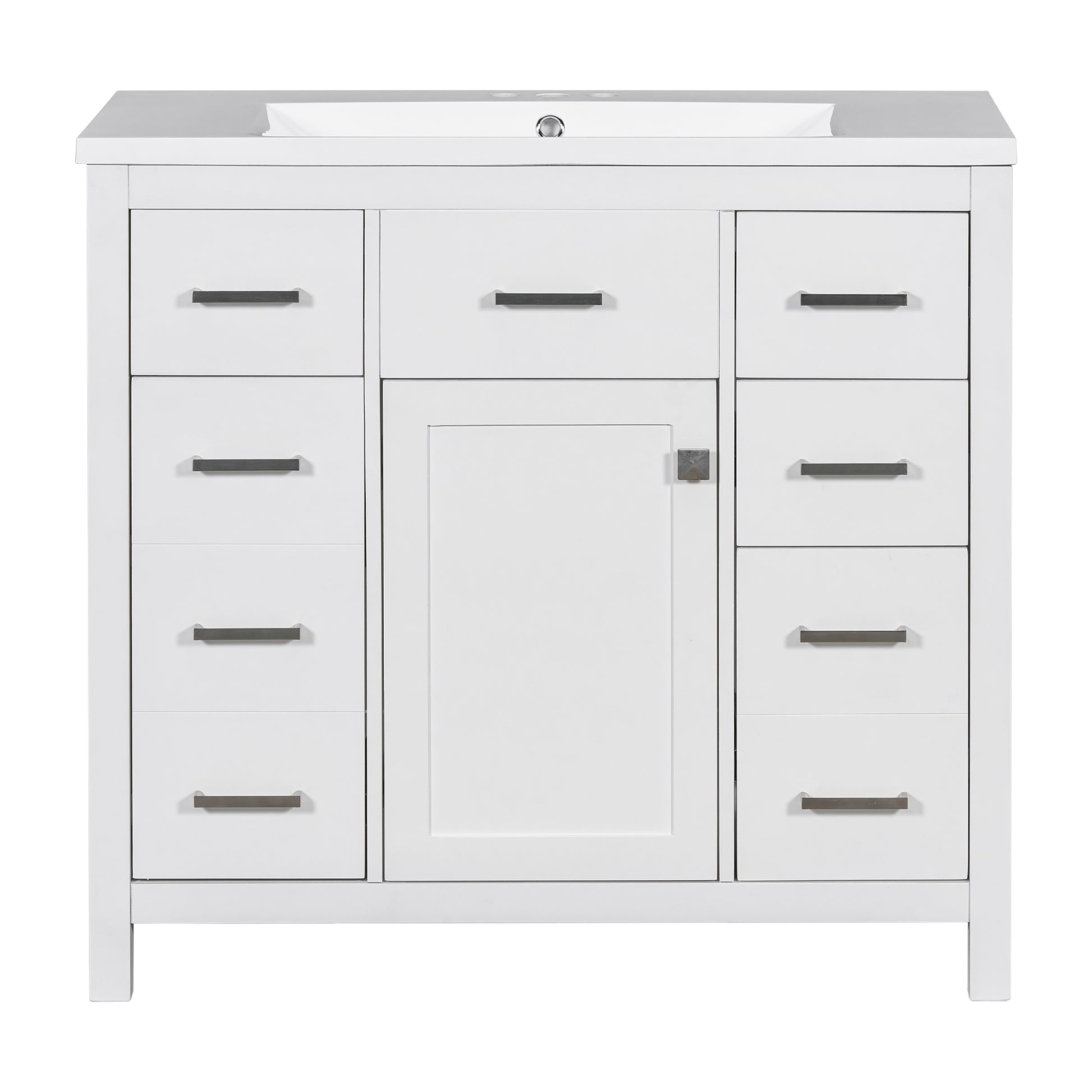 36 Inch Modern Bathroom Vanity Cabinet With Multifunctional Storage Space 5 Drawers And 1 Door White Solid Wood Mdf Resin