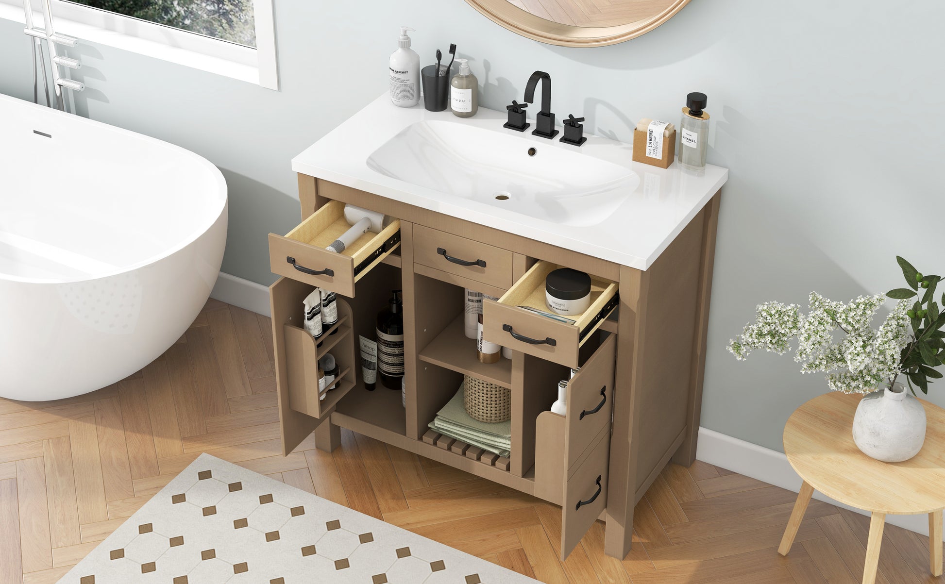 36''Bathroom Vanity With Undermount Sink,Modern Bathroom Storage Cabinet With 2 Drawers And 2 Cabinets,Solid Wood Frame Bathroom Cabinet 2 Wood 2 2 Adjustable Shelves Bathroom Freestanding Solid Wood Mdf Resin Painted