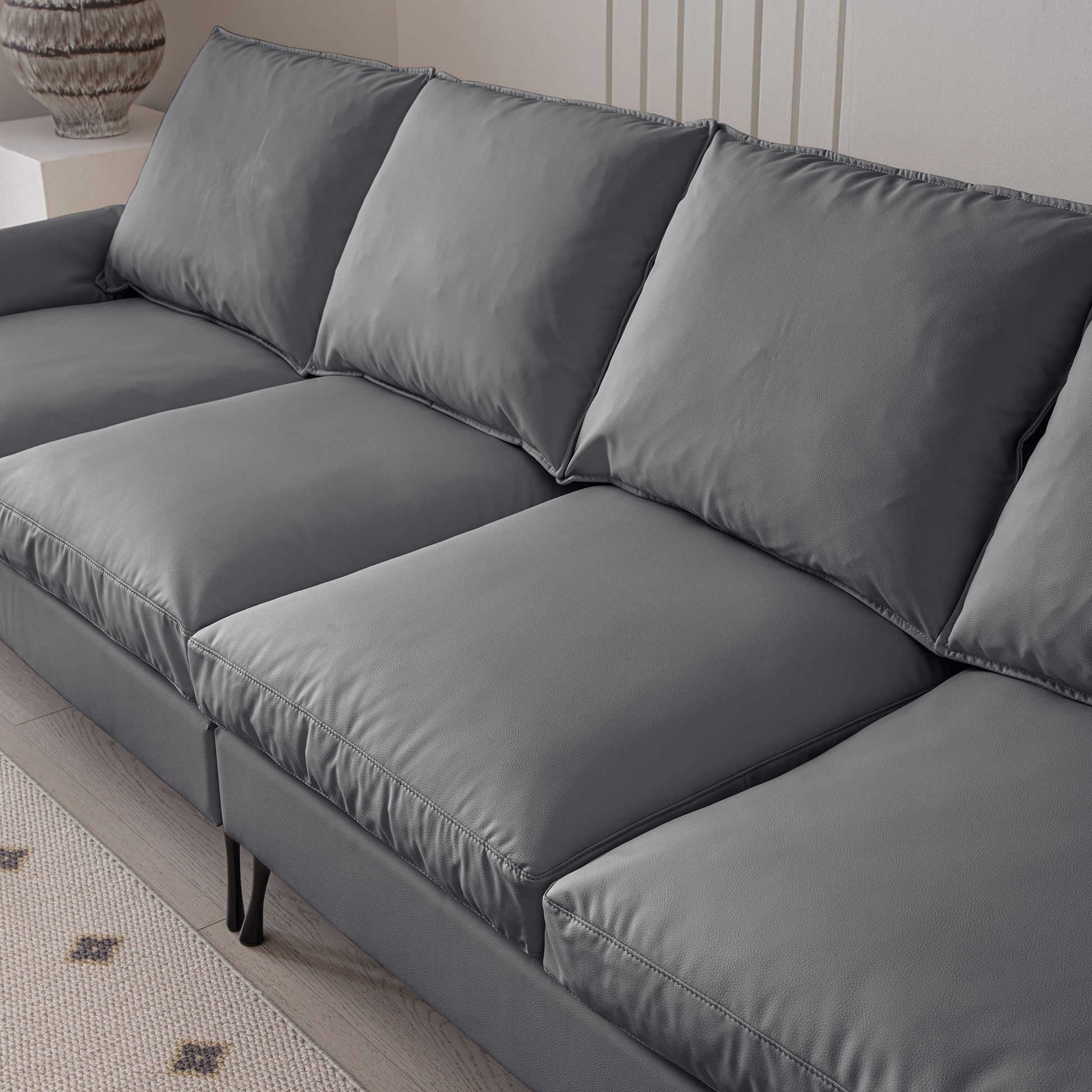 104.5"Modern Sectional Technical Leather L Shaped Sofa Couch With Convertible Ottoman Dark Grey Foam Technical Leather