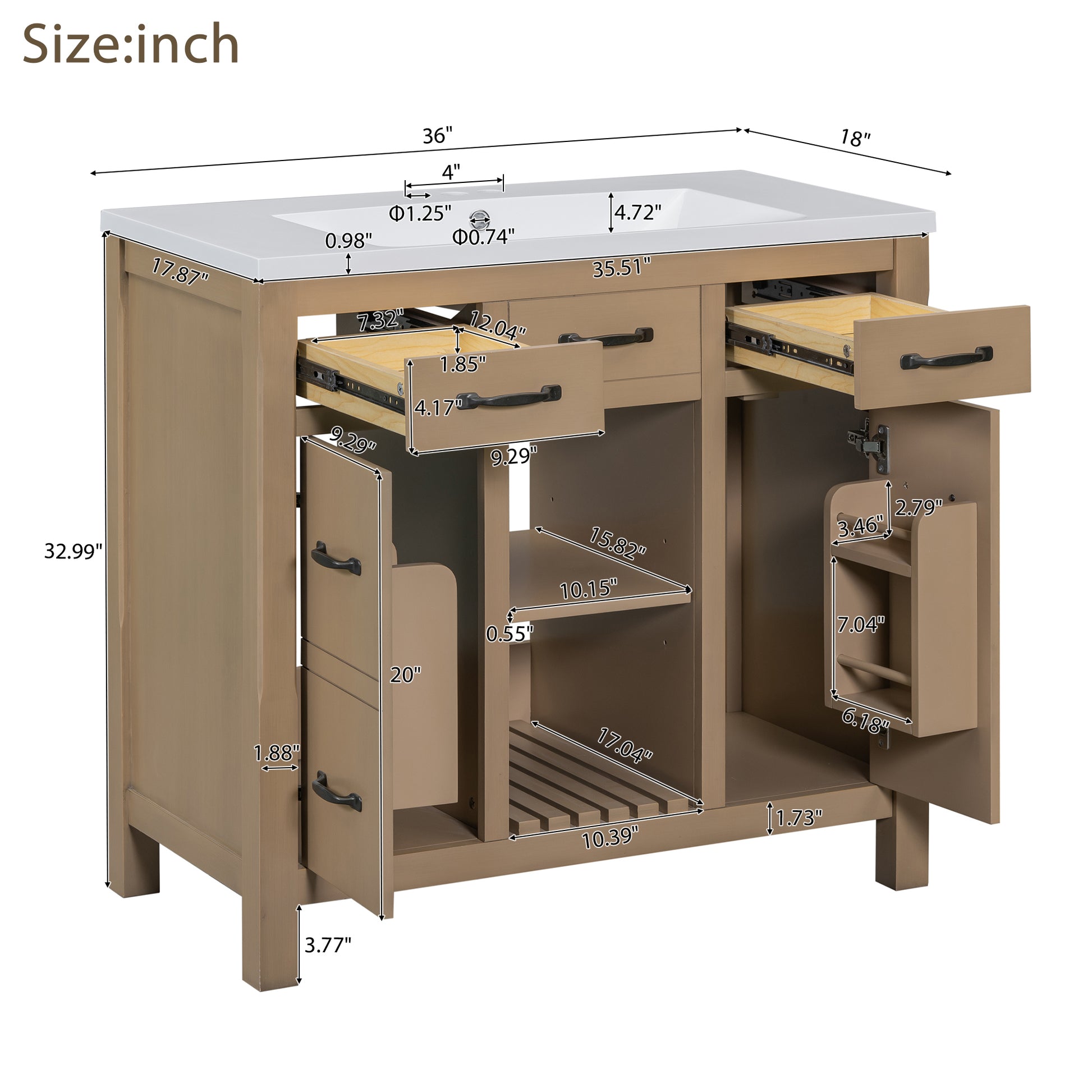 36''Bathroom Vanity With Undermount Sink,Modern Bathroom Storage Cabinet With 2 Drawers And 2 Cabinets,Solid Wood Frame Bathroom Cabinet 2 Wood 2 2 Adjustable Shelves Bathroom Freestanding Solid Wood Mdf Resin Painted