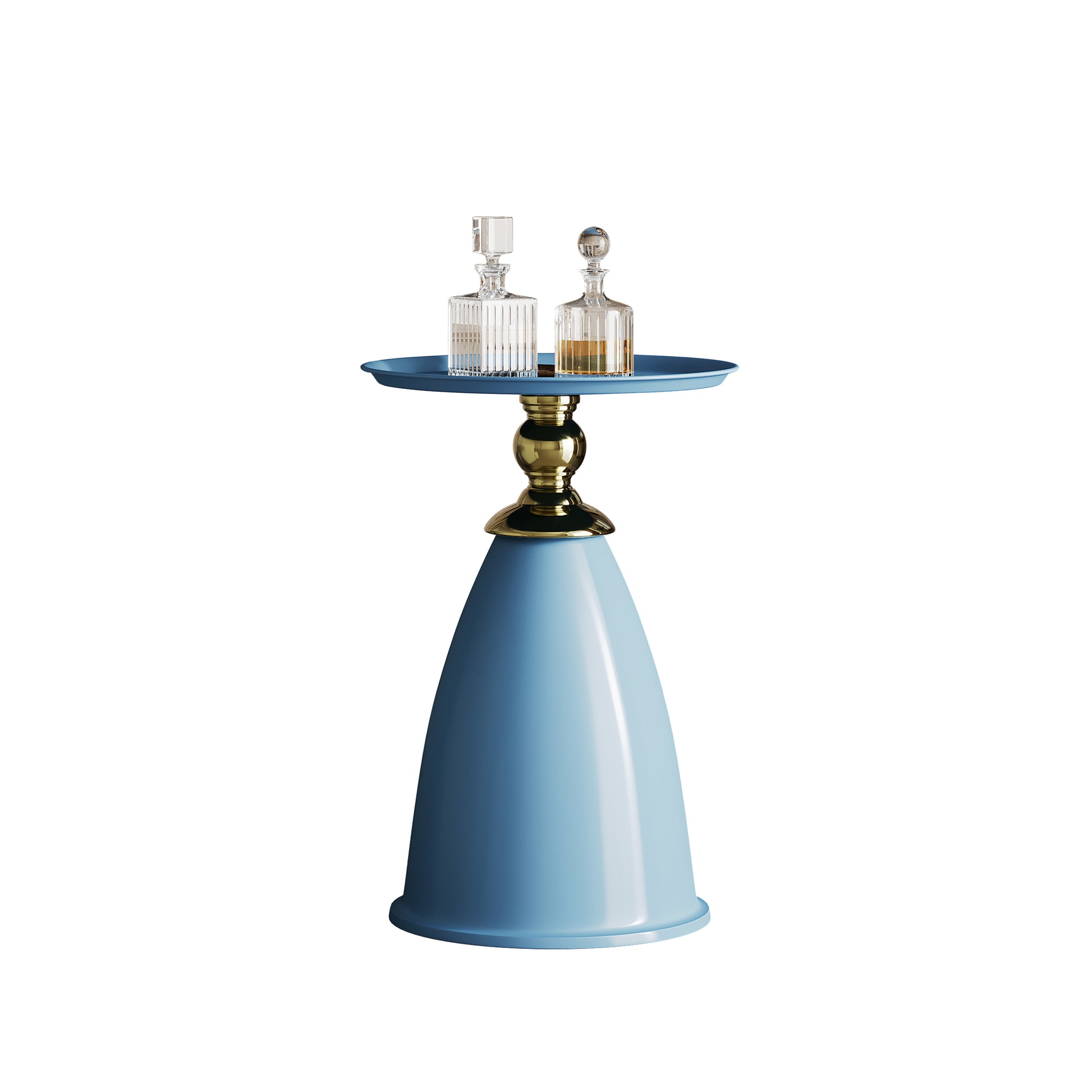 Luxury Design Iron End Table, Minimalist Round Side Table For Small Space Blue Iron