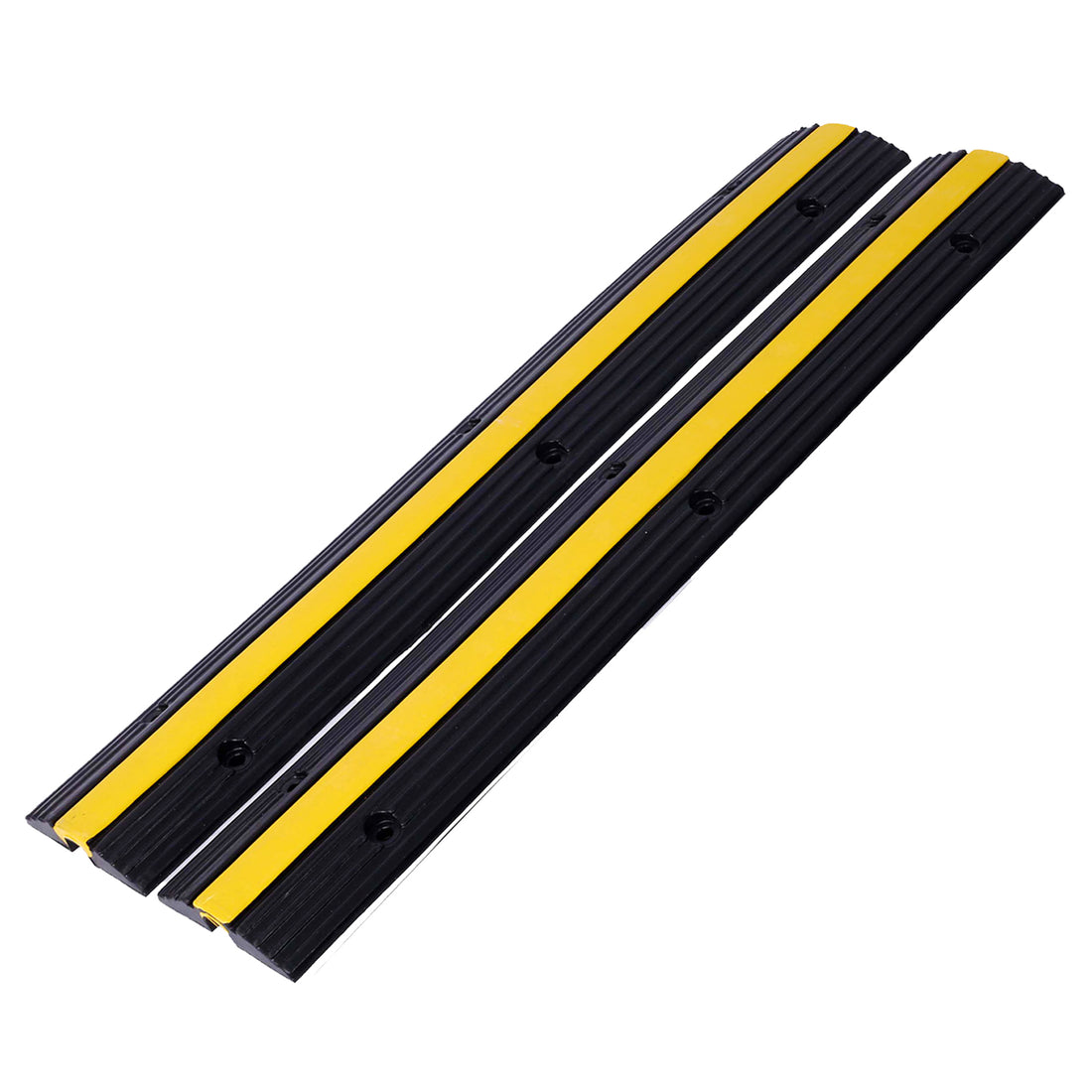 Cable Protector Ramp Rubber Speed Bumps 2 Pack Of 1 Channel 6600Lbs Load Capacity With 12 Bolts Spike For Asphalt Concrete Gravel Driveway 1 Channel, 2 Pack Black Rubber