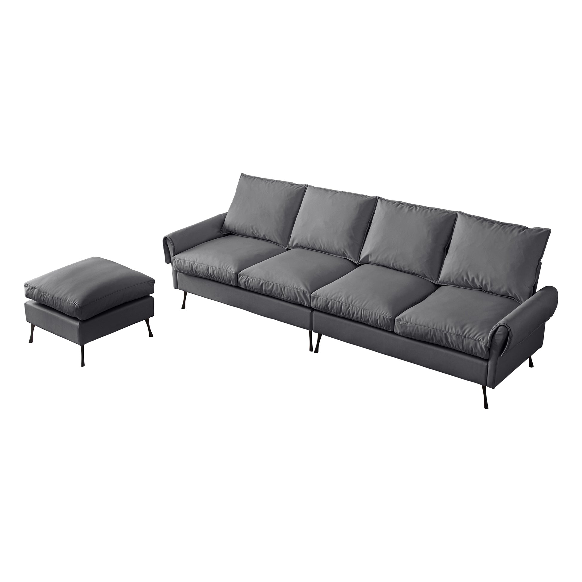 104.5"Modern Sectional Technical Leather L Shaped Sofa Couch With Convertible Ottoman Dark Grey Foam Technical Leather