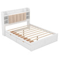 Wood Queen Size Platform Bed With Storage Headboard, Shelves And 2 Drawers, White Box Spring Not Required Queen White Wood Bedroom Bed Frame Solid Wood Mdf