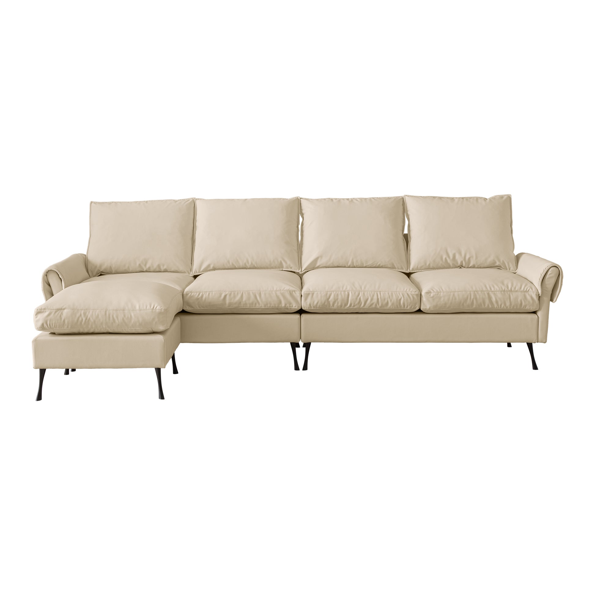 104.5"Modern Sectional Technical Leather L Shaped Sofa Couch With Convertible Ottoman Beige Foam Technical Leather