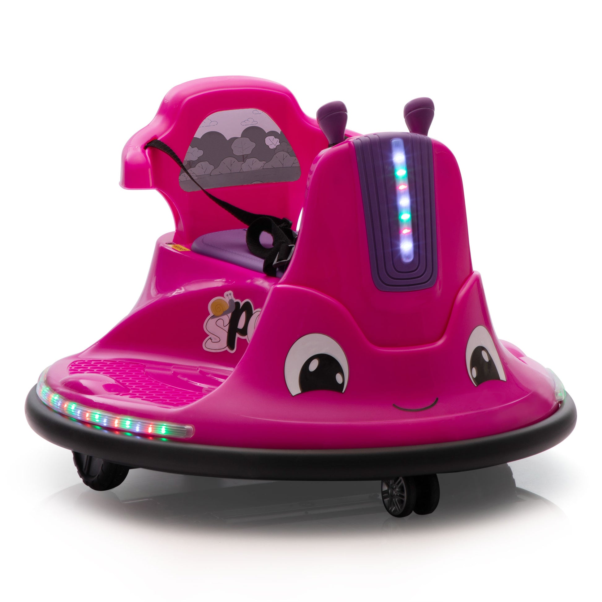 12V Snail Shaped Kids Electric Bumper Car With Remote Control, Ride On Car With Led Lights, Music, 360 Degree Rotate, Toddler Race Toys, 3 8 Years Old Rose Red Polypropylene