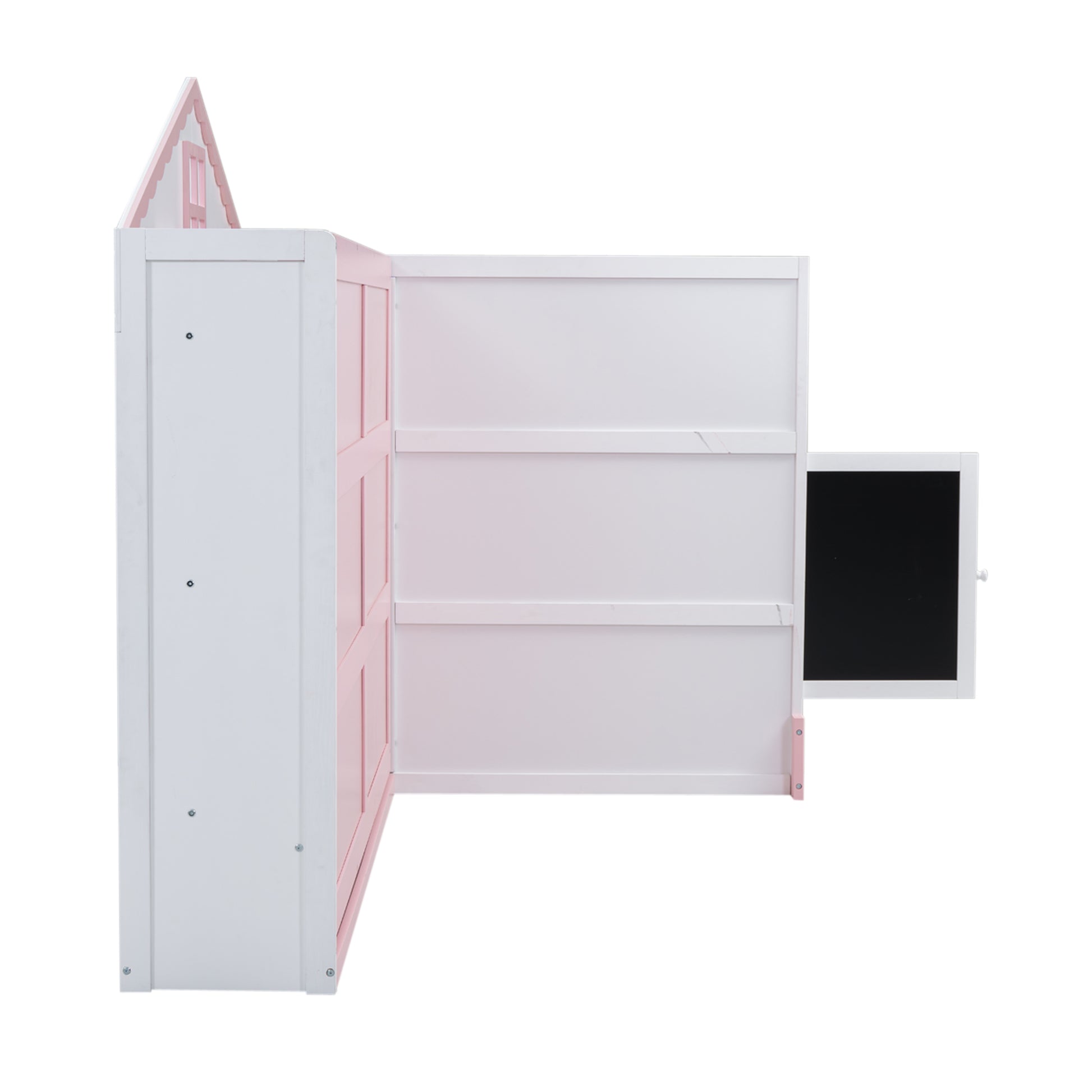 Wood Full Size House Murphy Bed With Usb, Storage Shelves And Blackboard, Pink White Box Spring Not Required Full Pink White Wood Bedroom Murphy Solid Wood Mdf