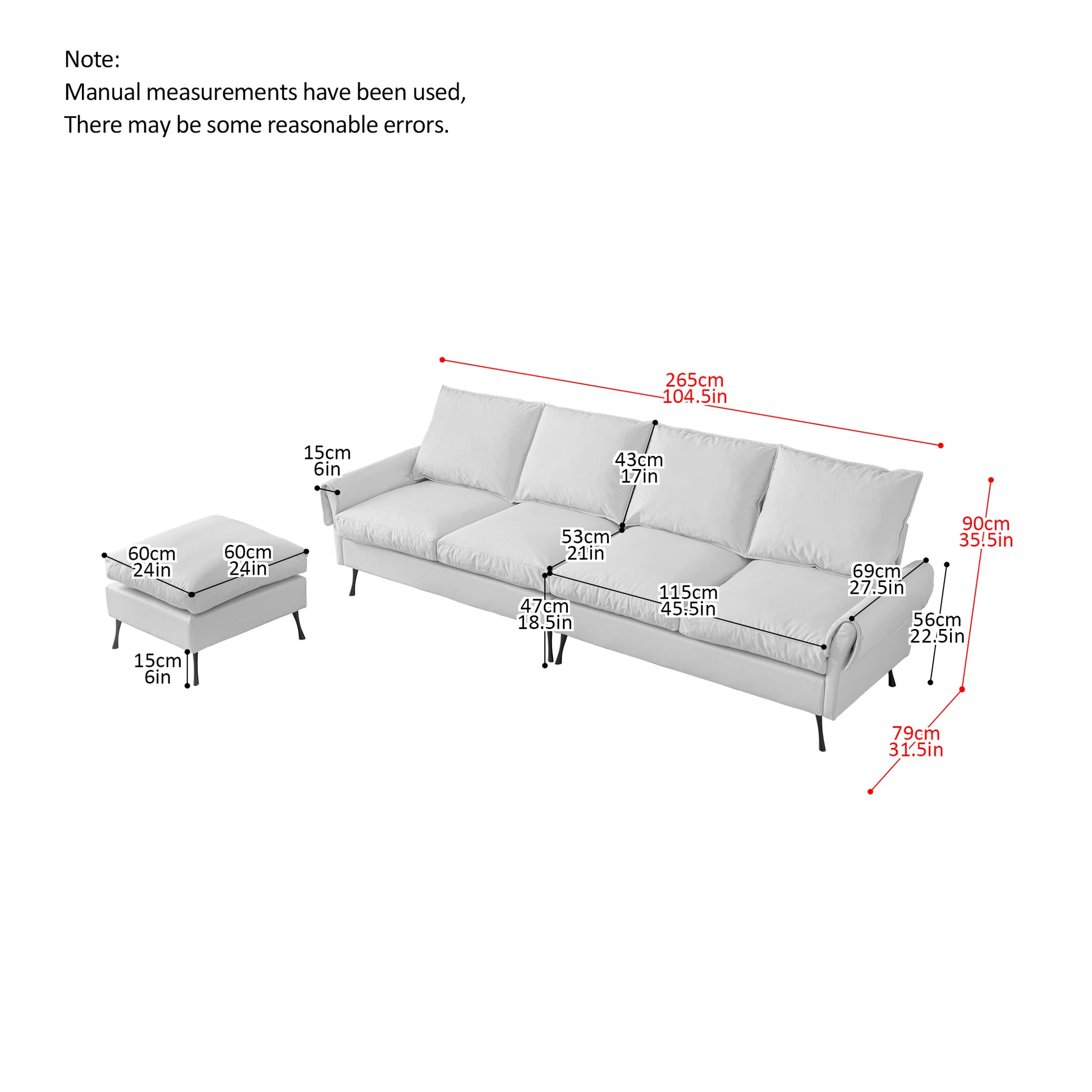 104.5"Modern Sectional Technical Leather L Shaped Sofa Couch With Convertible Ottoman Dark Grey Foam Technical Leather