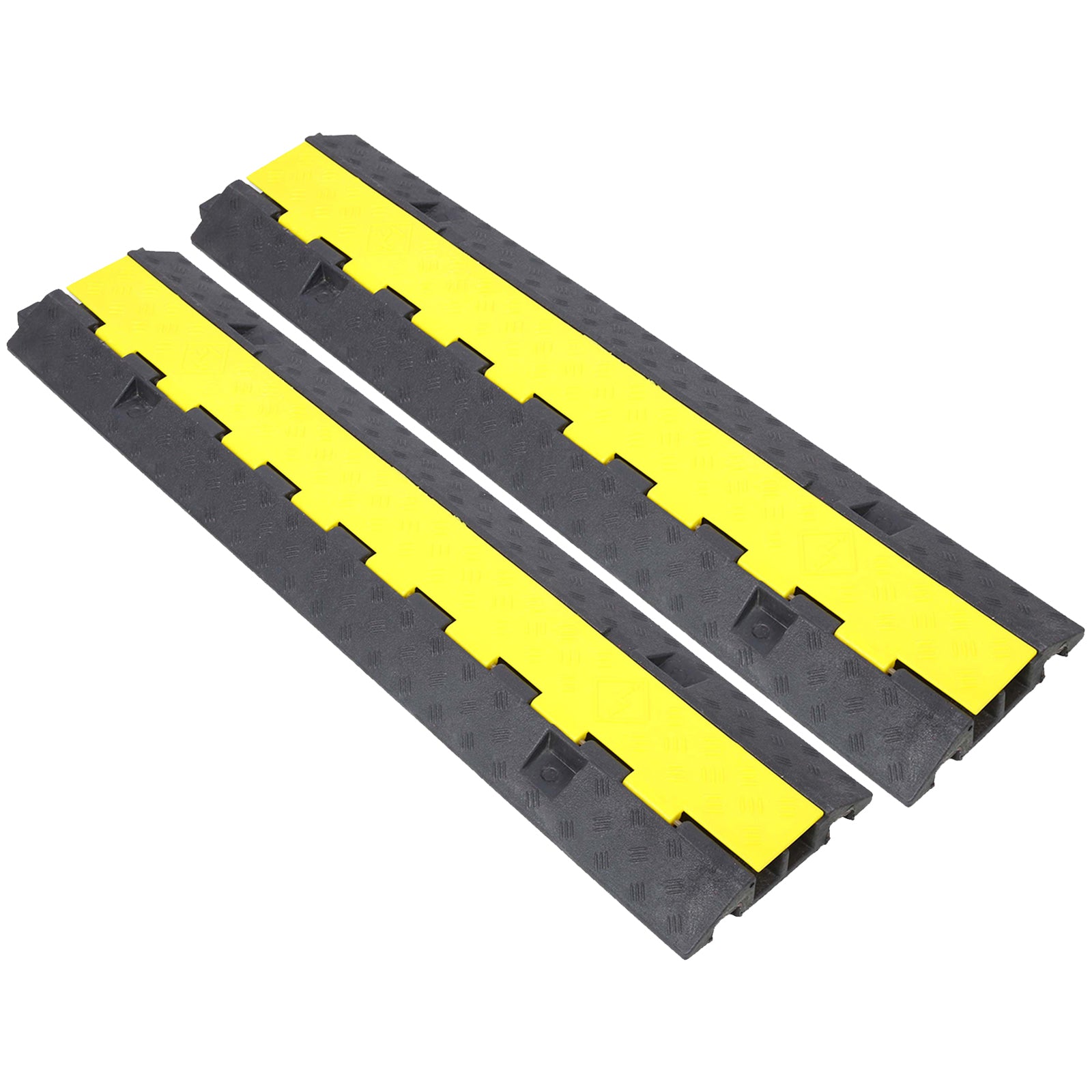 Cable Protector Ramp, 2 Channels Speed Bump Hump, Rubber Modular Speed Bump Rated 11000 Lbs Load Capacity, Protective Wire Cord Ramp Driveway Rubber Traffic Speed Bumps Cable Protector,2 Packs Black Rubber
